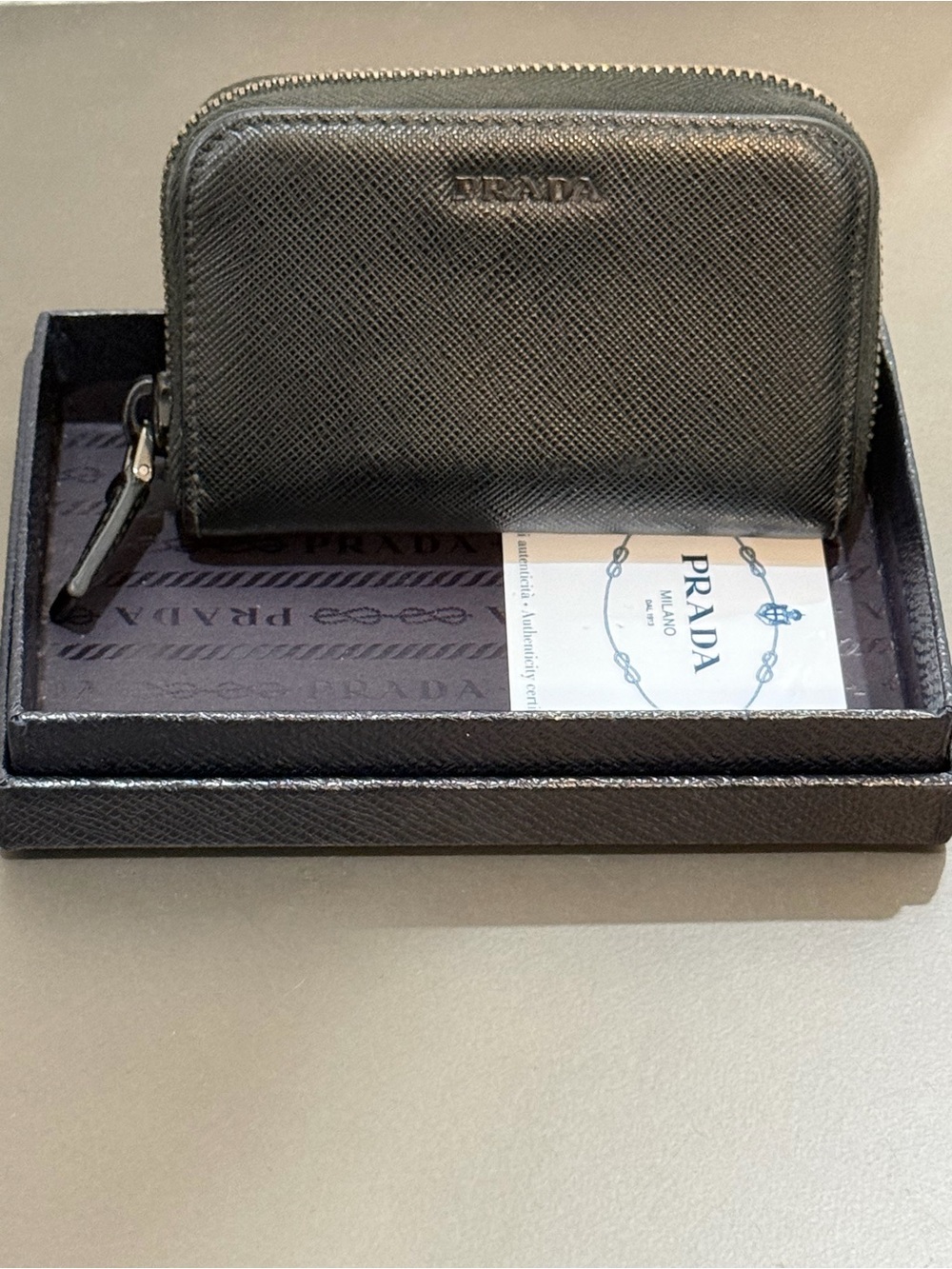 Prada Black Saffiano Zip Card Holder
